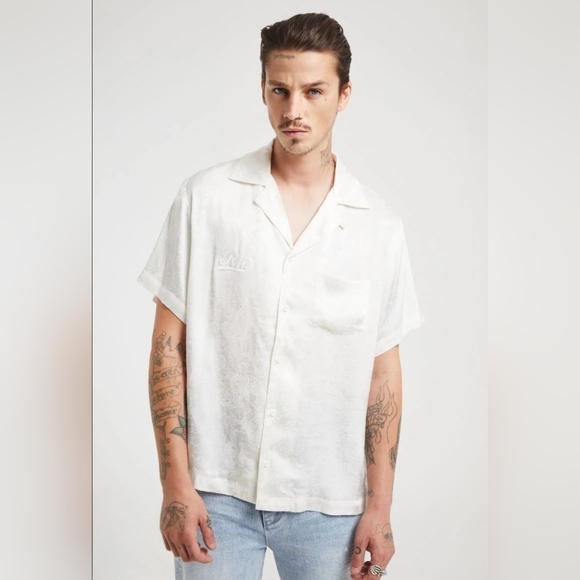 RtA White Paisley Satin Button-Up Shirt